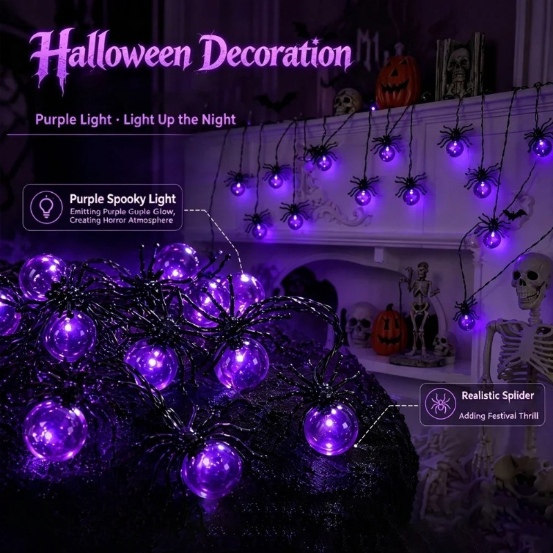 أضواء LED على شكل عنكبوت تعمل  - مراجعة String Light Outdoor وسعره