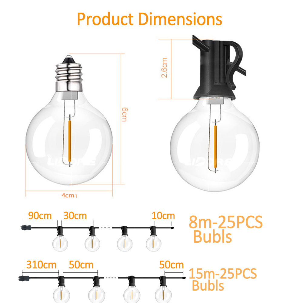أضواء خيطية كروية G40 بطول 8 م - مراجعة String Light Outdoor وسعره